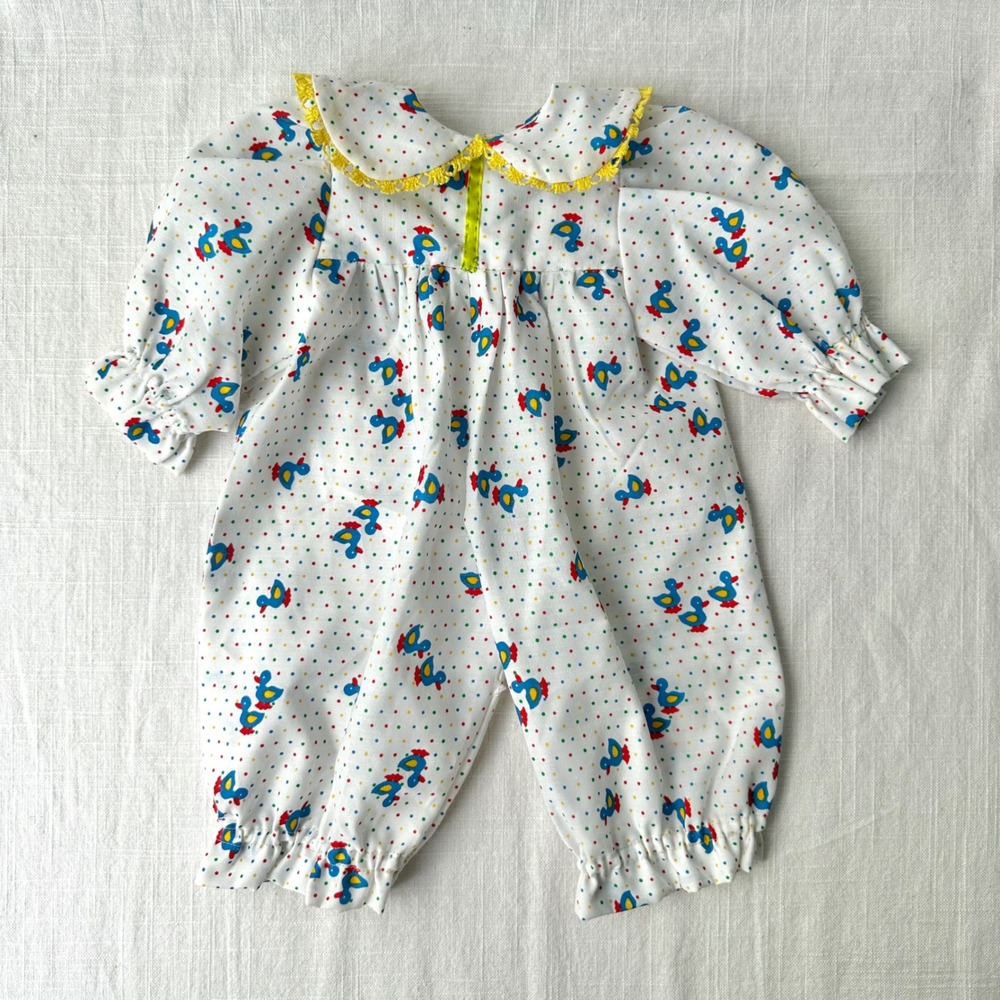 Vintage 70s 80s Handmade Duck Print Romper Peter Pan Collar Baby or Doll Clothes